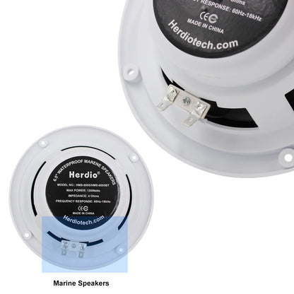 2x Herdio 6.5'' 120W  Waterproof Speakers Waterproof White