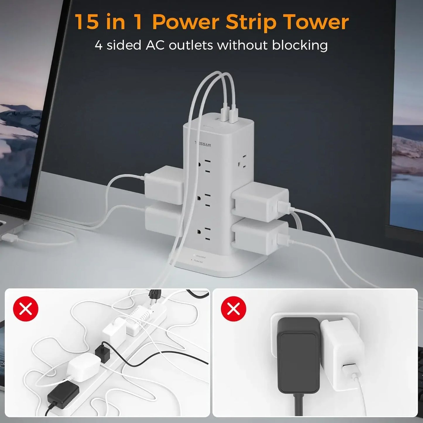 Power Strip Tower with Surge Protection 6 Feet