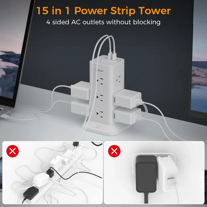 Power Strip Tower with Surge Protection 6 Feet