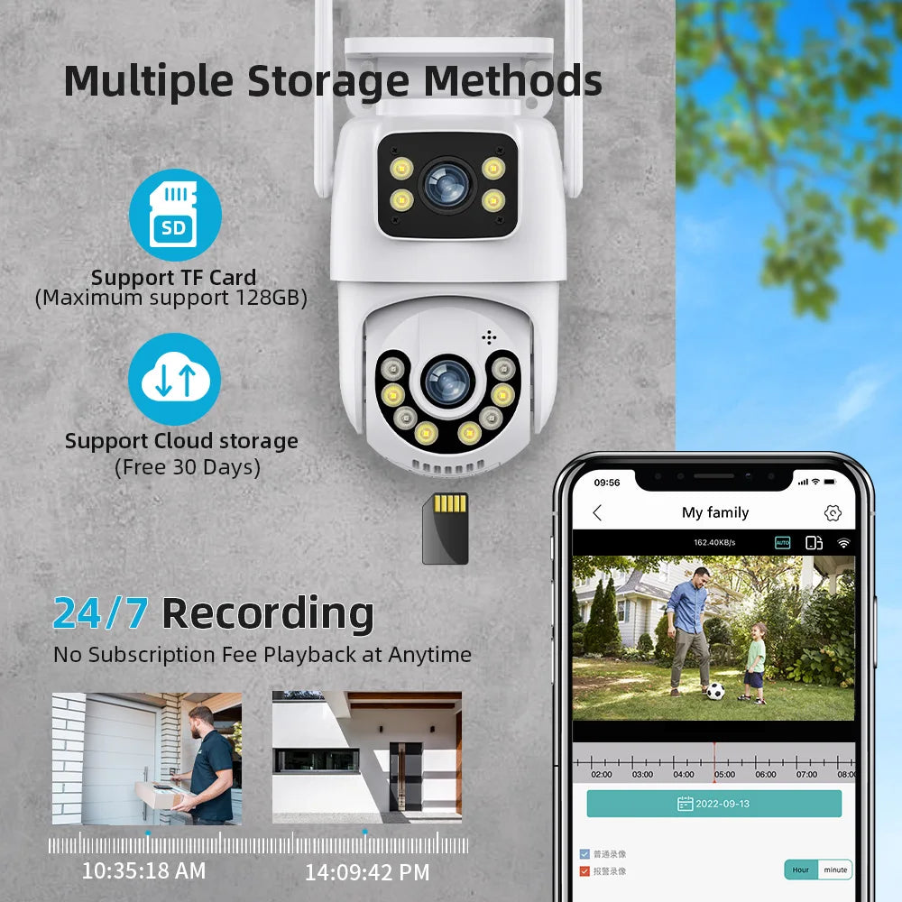 Caméra Wifi à double objectif PTZ 4K 8MP