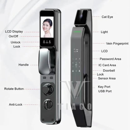 WIFI APP 3D Face Recognition Smart Lock With  Fingerprint Biometric  And Card Key