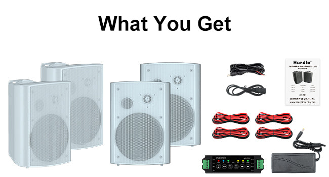 4x Herdio 800W 6.5'' Outdoor Speakers (wired with bluetooth amplifier) (black and white option)