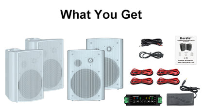 4x Herdio 800W 6.5'' Outdoor Speakers (wired with bluetooth amplifier) (black and white option)